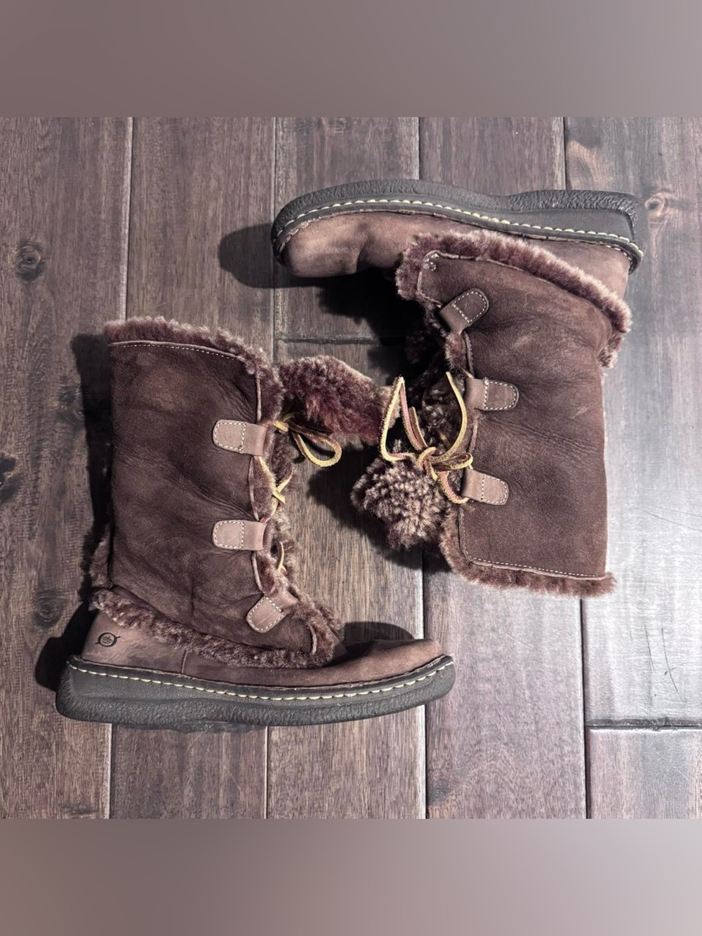 Born Nordic Winter Apres Ski Suede Shearling Lace Up Brown Boots Size 8/39